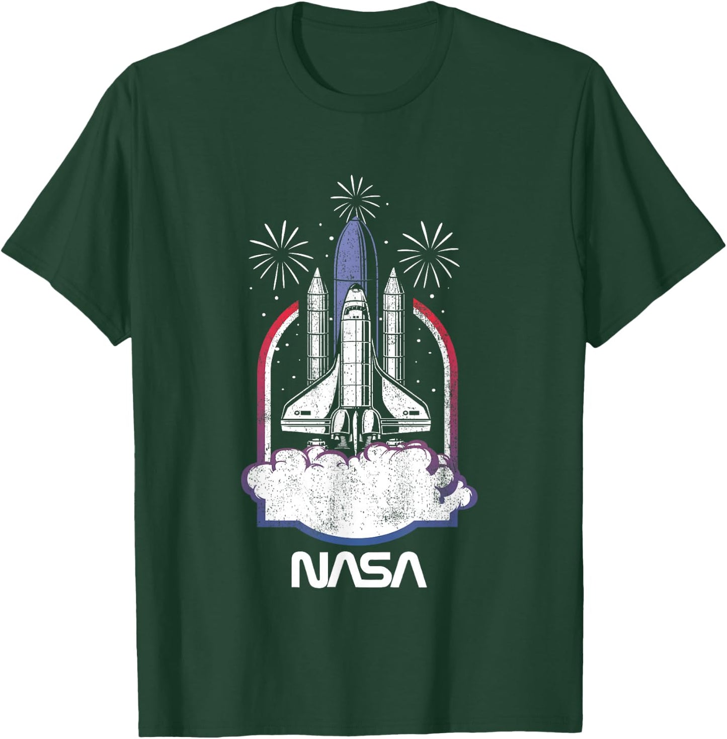 NASA 4th of July Iconic Space Shuttle Launch Distressed Logo T-Shirt - T-Shirt | Forest