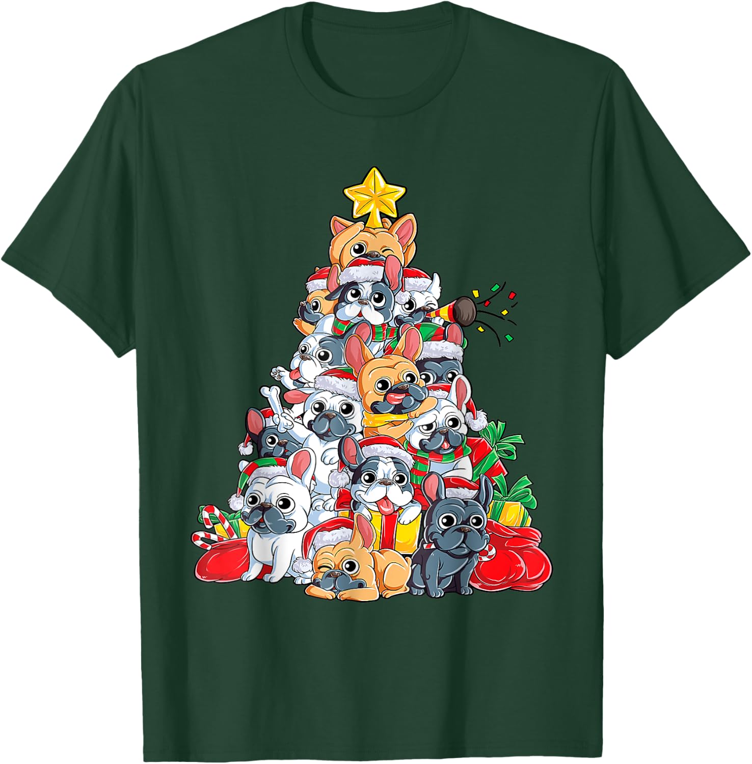 French Bulldog Christmas Tree Dog Santa Hat Xmas Boys Dogmas T-Shirt - T-Shirt | Forest