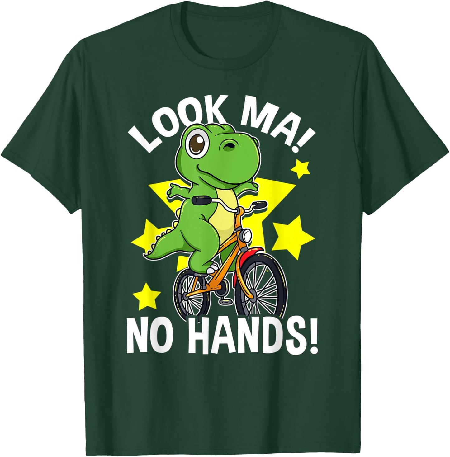 Look Ma No Hands Ride A Bicycle Learning Kids Funny Dinosaur T-Shirt - T-Shirt | Forest