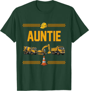 Truck Excavator Auntie Construction Birthday Boy Kids Famil T-Shirt - T-Shirt | Forest