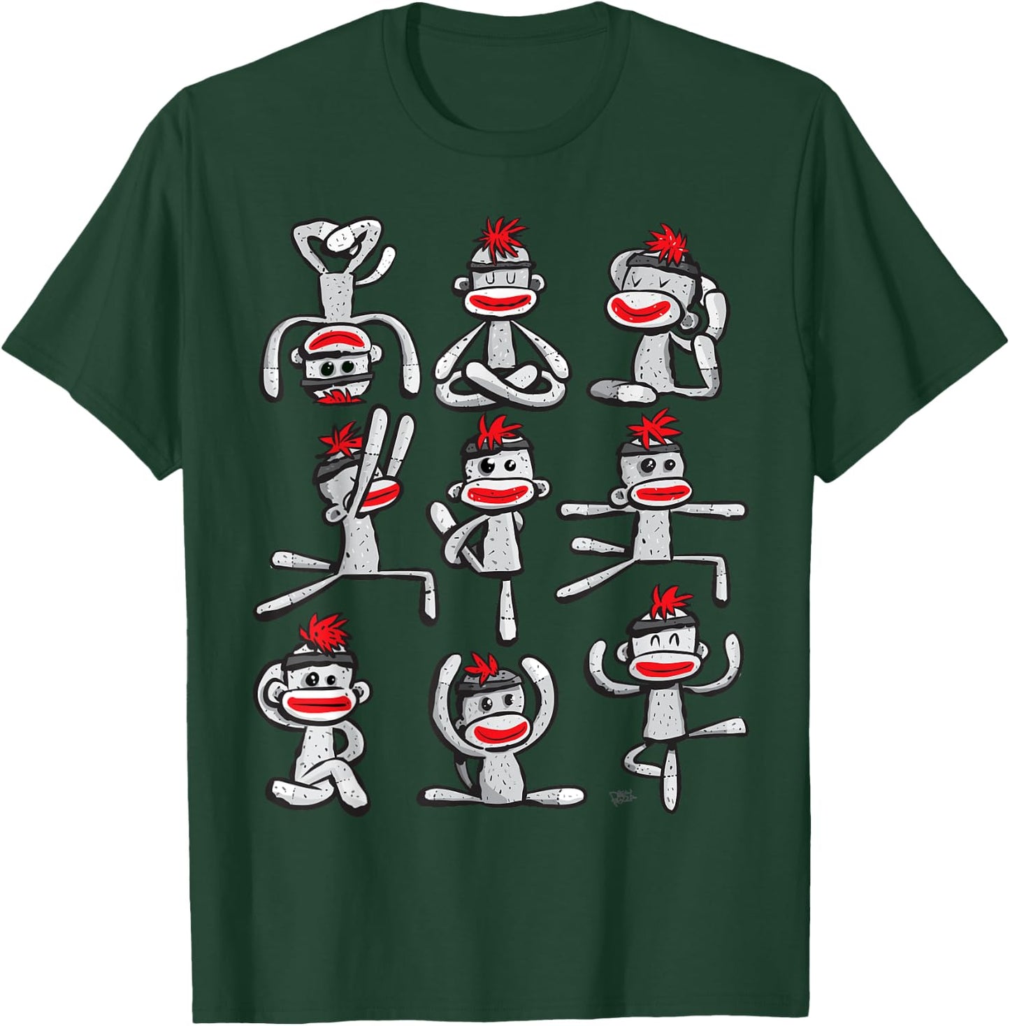 Yoga Pose Asana Sock Monkey Cute Wellness T-Shirt - T-Shirt | Forest