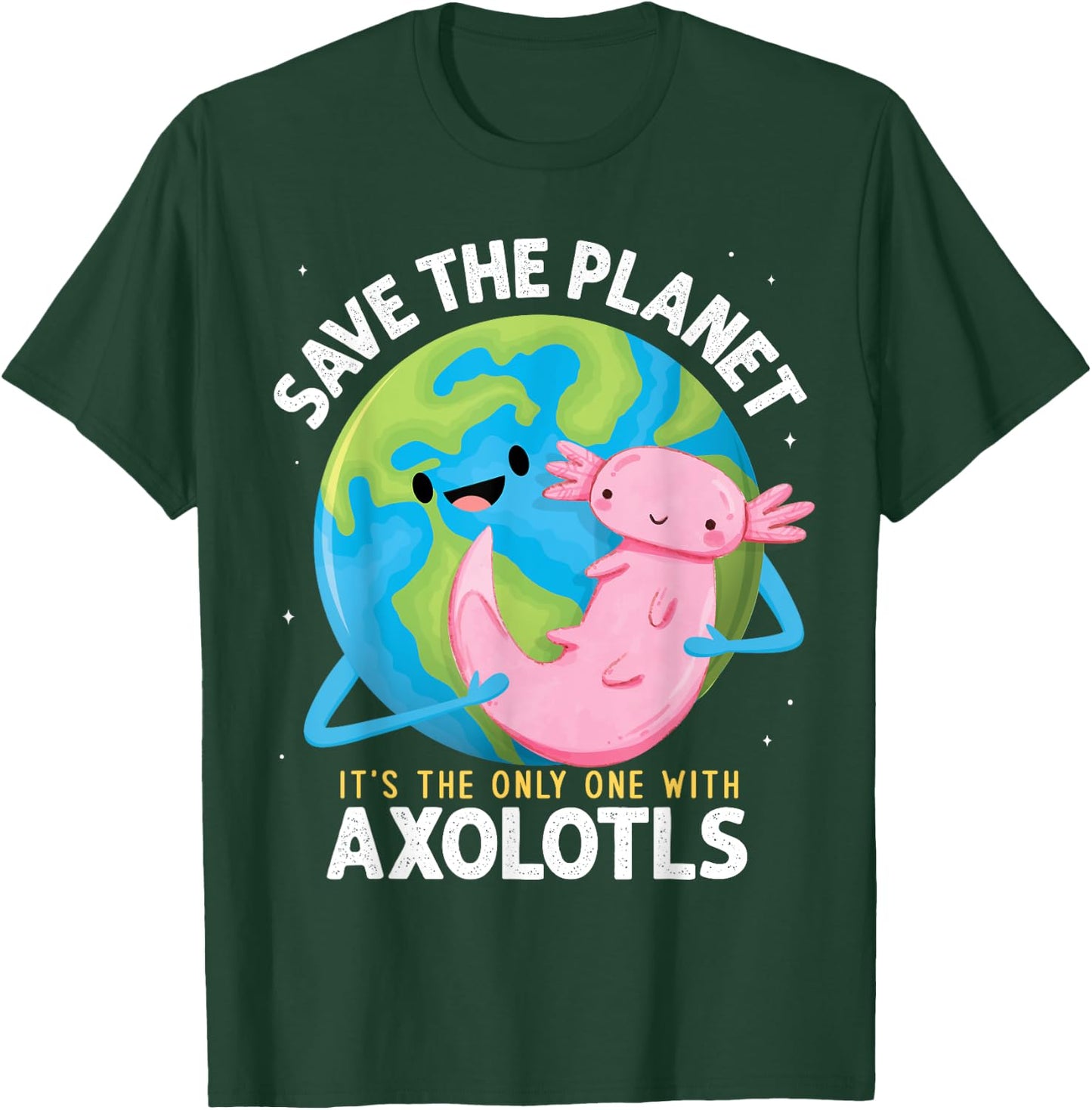 Earth Day 2026 Funny Save the Planet Axolotl Boys Girls T-Shirt - T-Shirt | Forest
