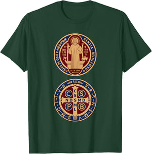 Saint Benedict Sacramental Medal Catholic T-Shirt - T-Shirt | Forest
