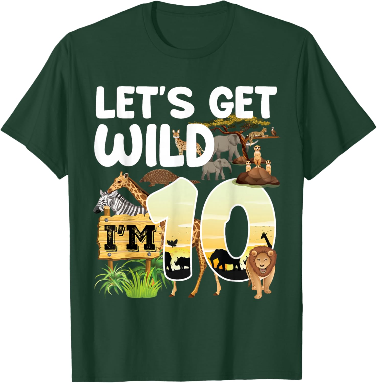 10 Year Old Zoo Birthday Safari Jungle Animal 10th B-day T-Shirt - T-Shirt | Forest