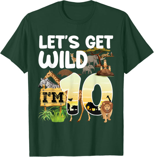 10 Year Old Zoo Birthday Safari Jungle Animal 10th B-day T-Shirt - T-Shirt | Forest
