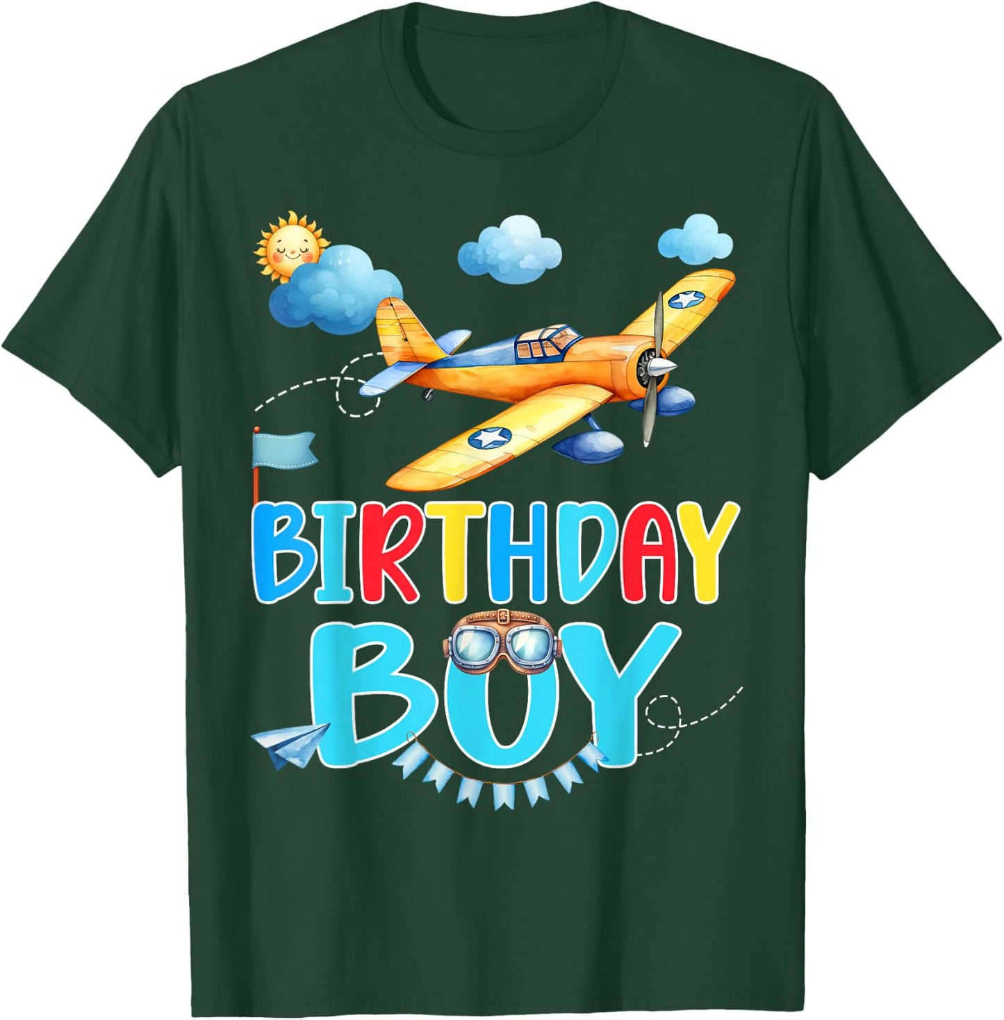 Kids Birthday Boy Flight Crew Squad Airplane Matching Family T-Shirt - T-Shirt | Forest