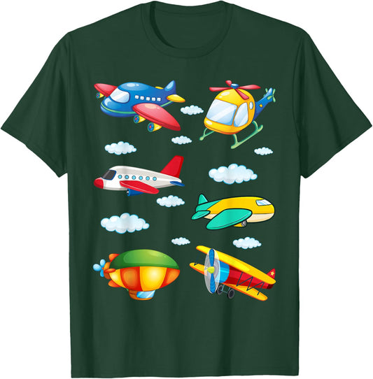 Types of Airplanes Boys Planes Future Pilot T-Shirt - T-Shirt | Forest