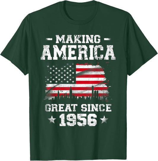 Born In 1956 American Flag Making America Great Since 1956 Women Kids Men T-Shirt - T-Shirt | Forest