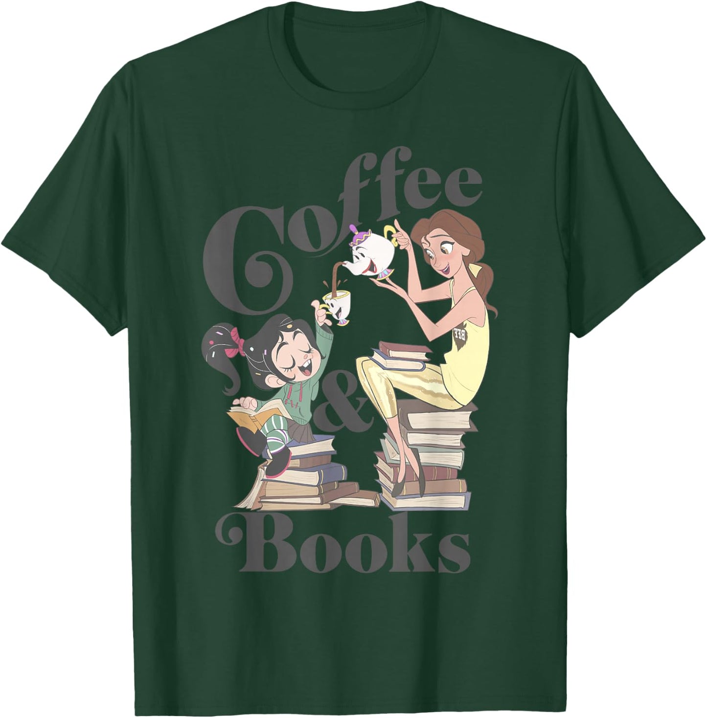 Disney Belle & Vanellope Coffee And Books T-Shirt - T-Shirt | Forest