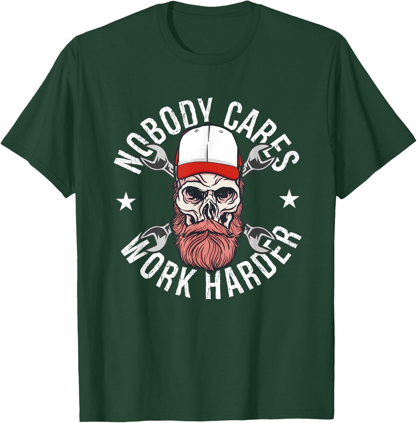 Nobody Cares Work Harder Skull Mechanic Engineer - -Adults - Black - Short Sleeve - - Size: Small T-Shirt - T-Shirt | Forest