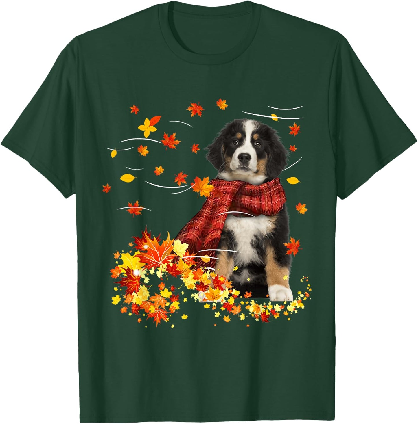 Bernese Mountain Fall Red Scarf Autumn Leaf Gift Dog Lover T-Shirt - T-Shirt | Forest