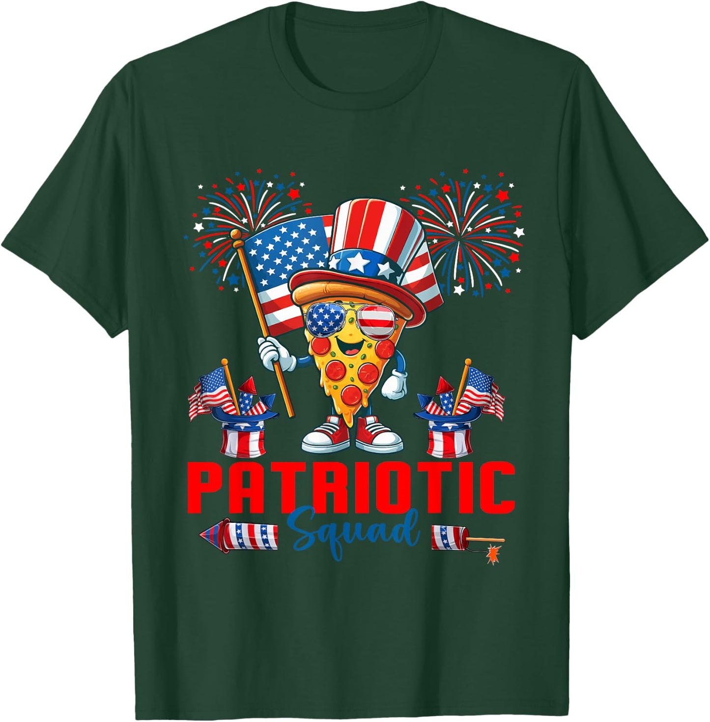 Patriotic Squad Pizza Sunglasses Flag Food Lover Patriotic T-Shirt - T-Shirt | Forest