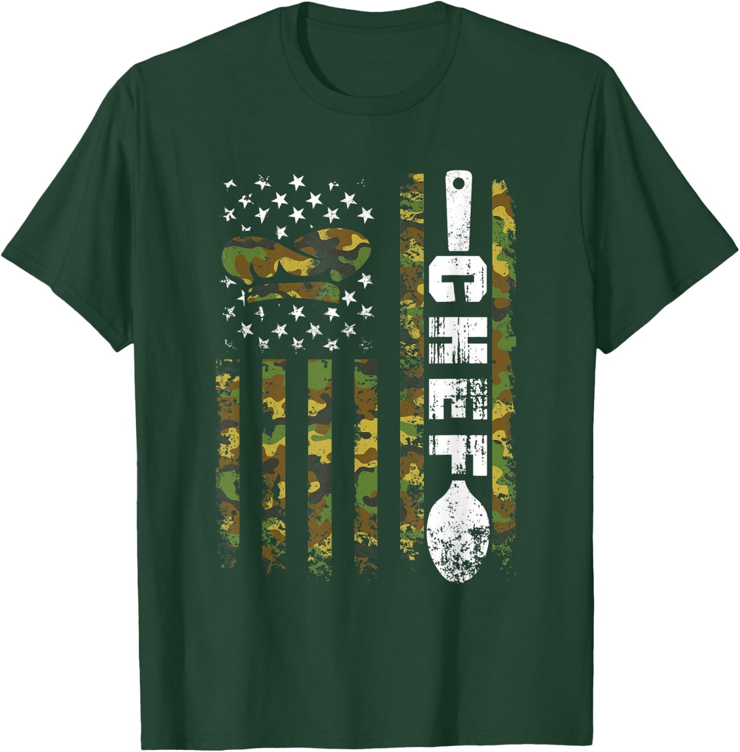American Flag Camouflage Chef Patriotic 4th Of July T-Shirt - T-Shirt | Forest
