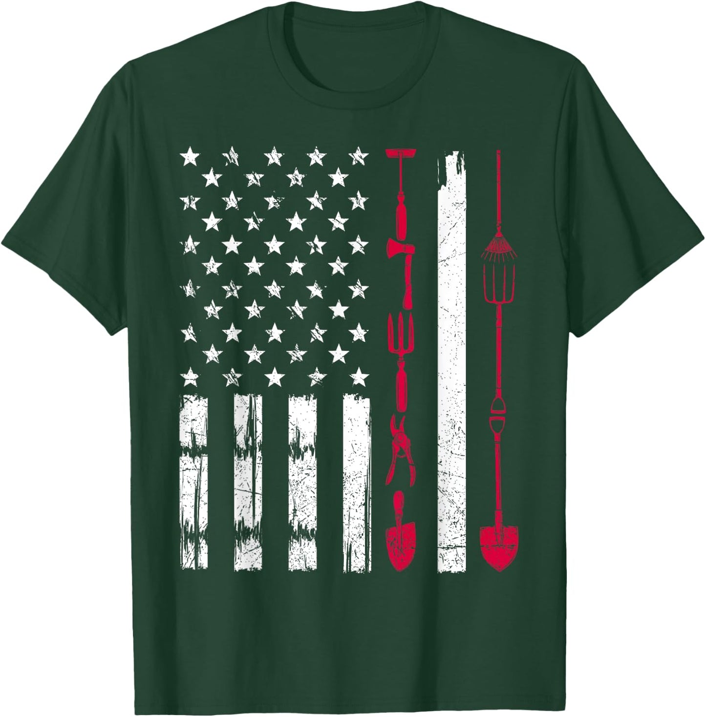 USA Gardening Flag Proud American Gardener Patriotic Retro T-Shirt - T-Shirt | Forest
