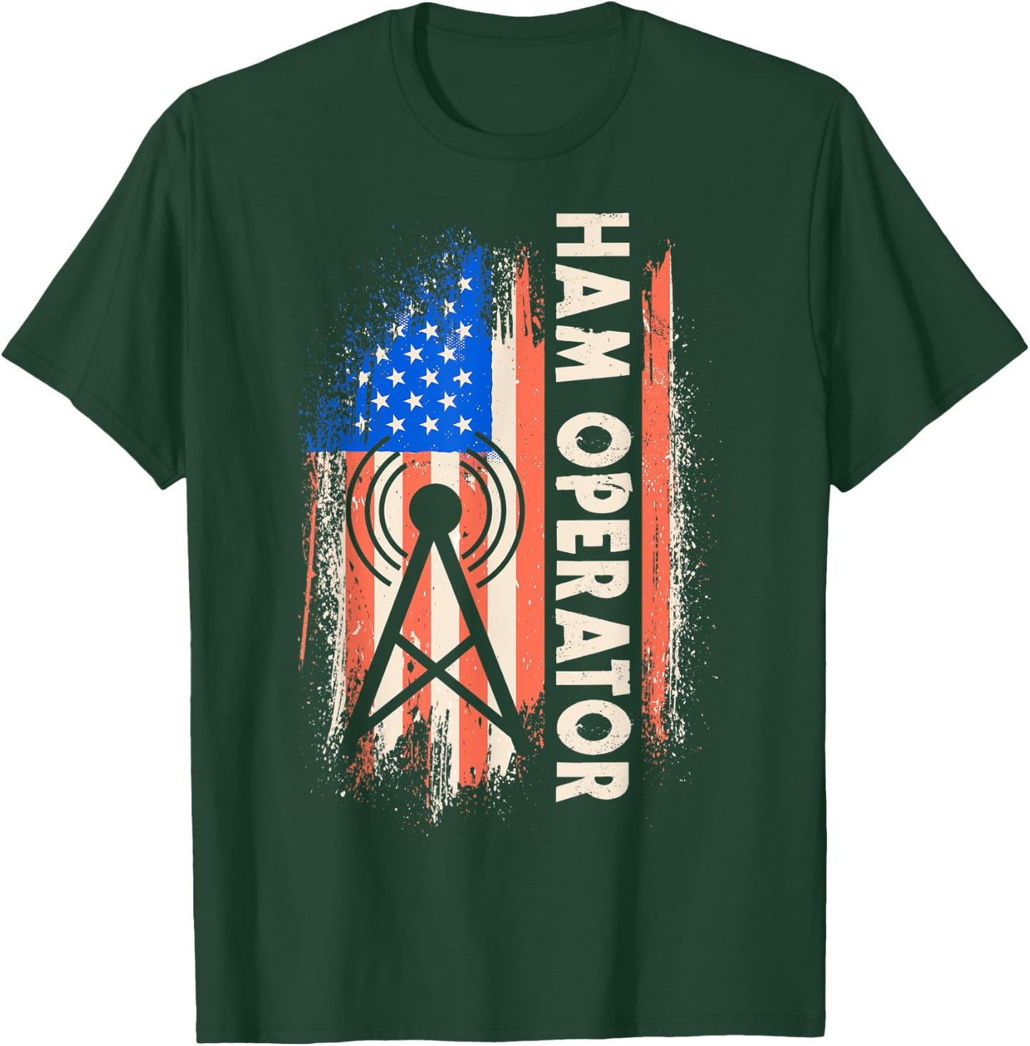 Patriotic USA Flag Ham Radio Amateur Radio Operator Women Men T-Shirt - T-Shirt | Forest