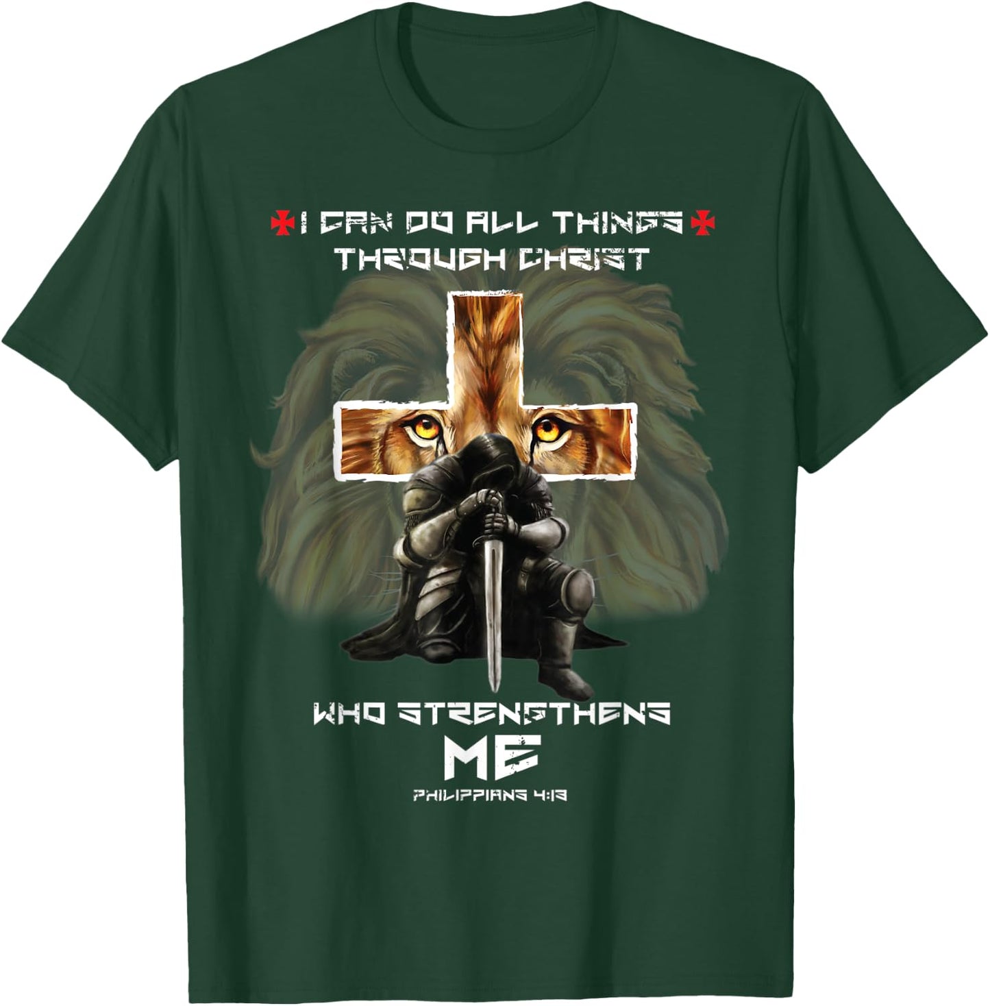 Philippians 4:13 Christian Bible Verse Cross Lion Easter Top T-Shirt - T-Shirt | Forest