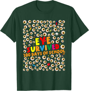 I Survived 100 Days of School Eyes Eyeballs Kids Boys Girls T-Shirt - T-Shirt | Forest