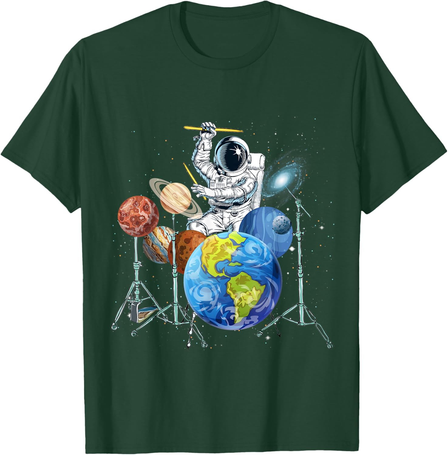 Drummer Astronaut Outer Space Women Kids Spaceman T-Shirt - T-Shirt | Forest