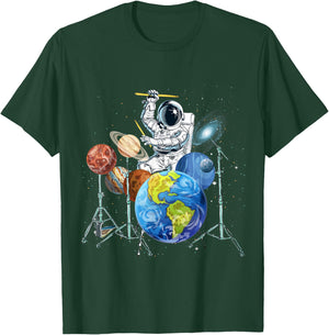 Drummer Astronaut Outer Space Women Kids Spaceman T-Shirt - T-Shirt | Forest