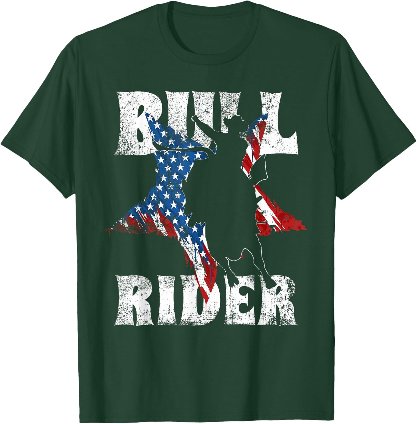 Western Bull Rider US Flag for American Bull Riding Chaps T-Shirt - T-Shirt | Forest