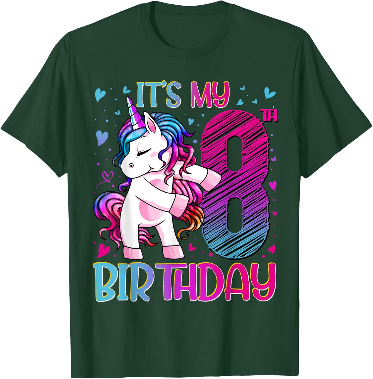 8 Year Old Gifts Unicorn Flossing 8th Birthday Girl Party T-Shirt - T-Shirt | Forest
