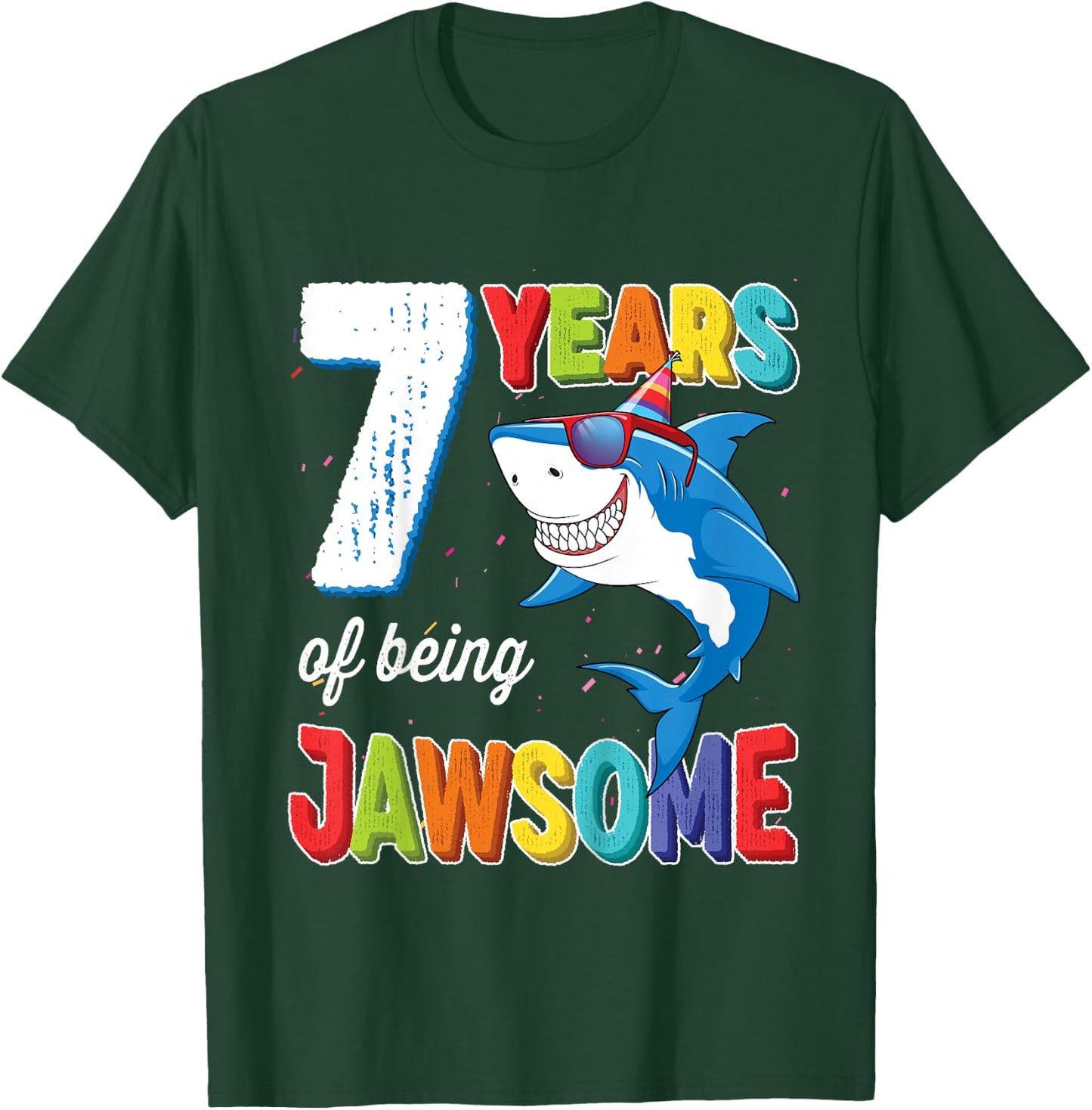 Kids 7 Year Old Boys Kids JawSome Shark 7th Birthday T-Shirt - T-Shirt | Forest