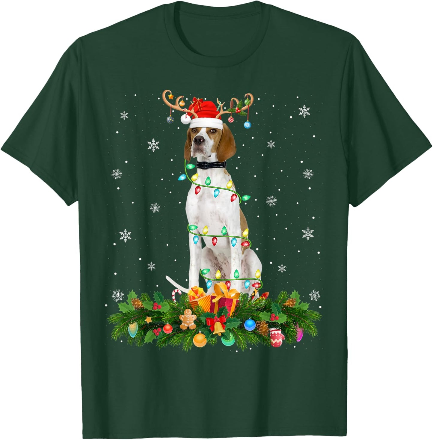English Pointer Lover Reindeer Hat English Pointer Christmas T-Shirt - T-Shirt | Forest