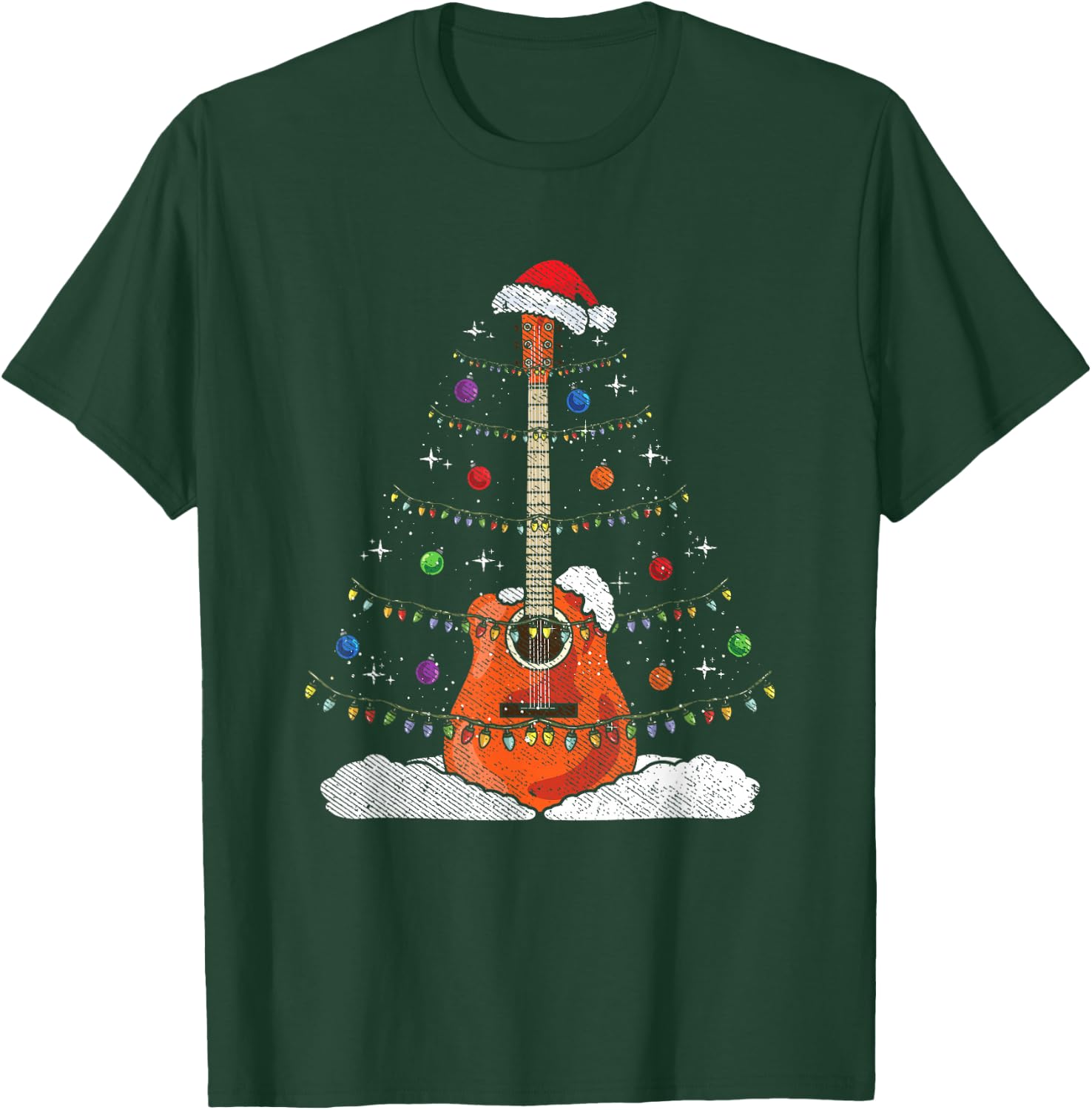 Christmas Guitar - Xmas Lights Guitarist T-Shirt - T-Shirt | Forest