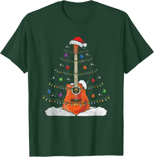 Christmas Guitar - Xmas Lights Guitarist T-Shirt - T-Shirt | Forest