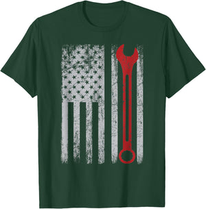 USA Flag Auto Repairman Car Mechanic Wrench Workshop Tools T-Shirt - T-Shirt | Forest