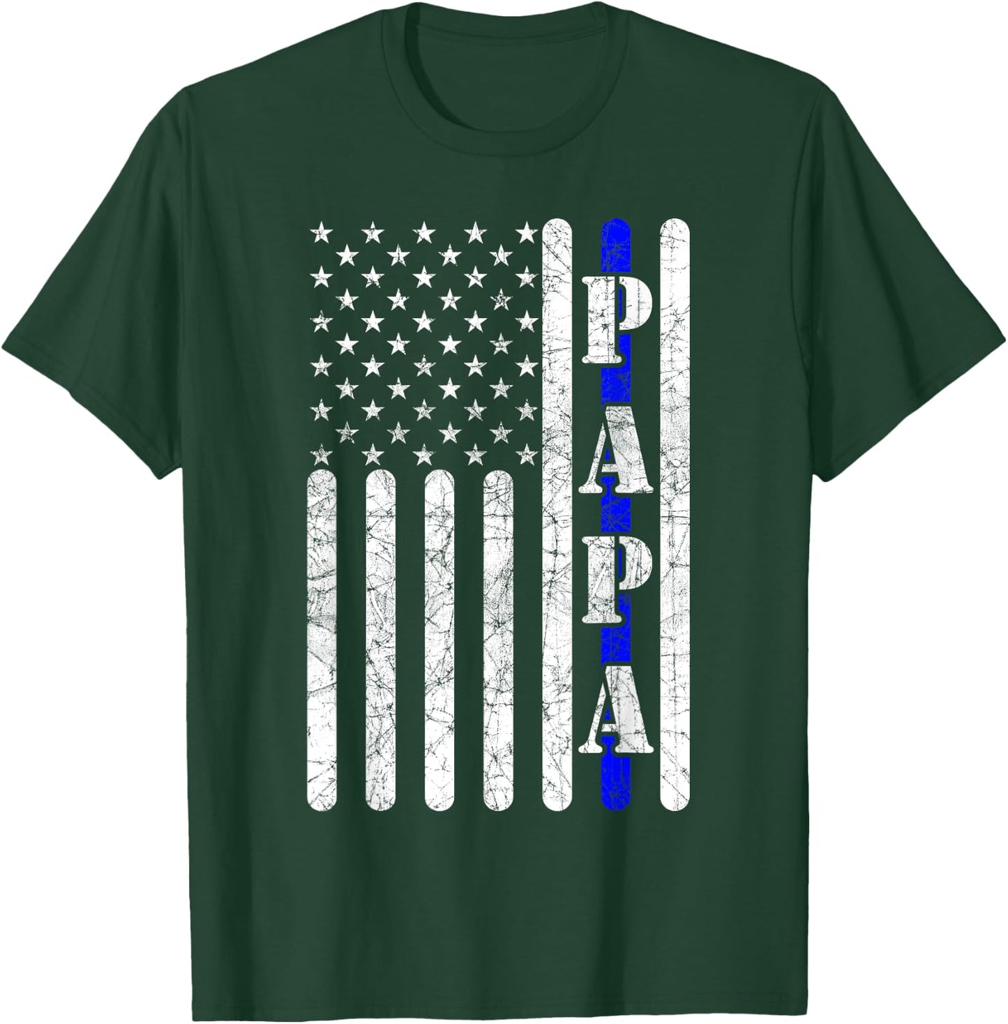 Thin Blue Line Papa Vintage Police American Flag Fathers Day T-Shirt - T-Shirt | Forest