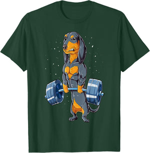 Dachshund Weightlifting Funny Bodybuilder Weight Lifter T-Shirt - T-Shirt | Forest