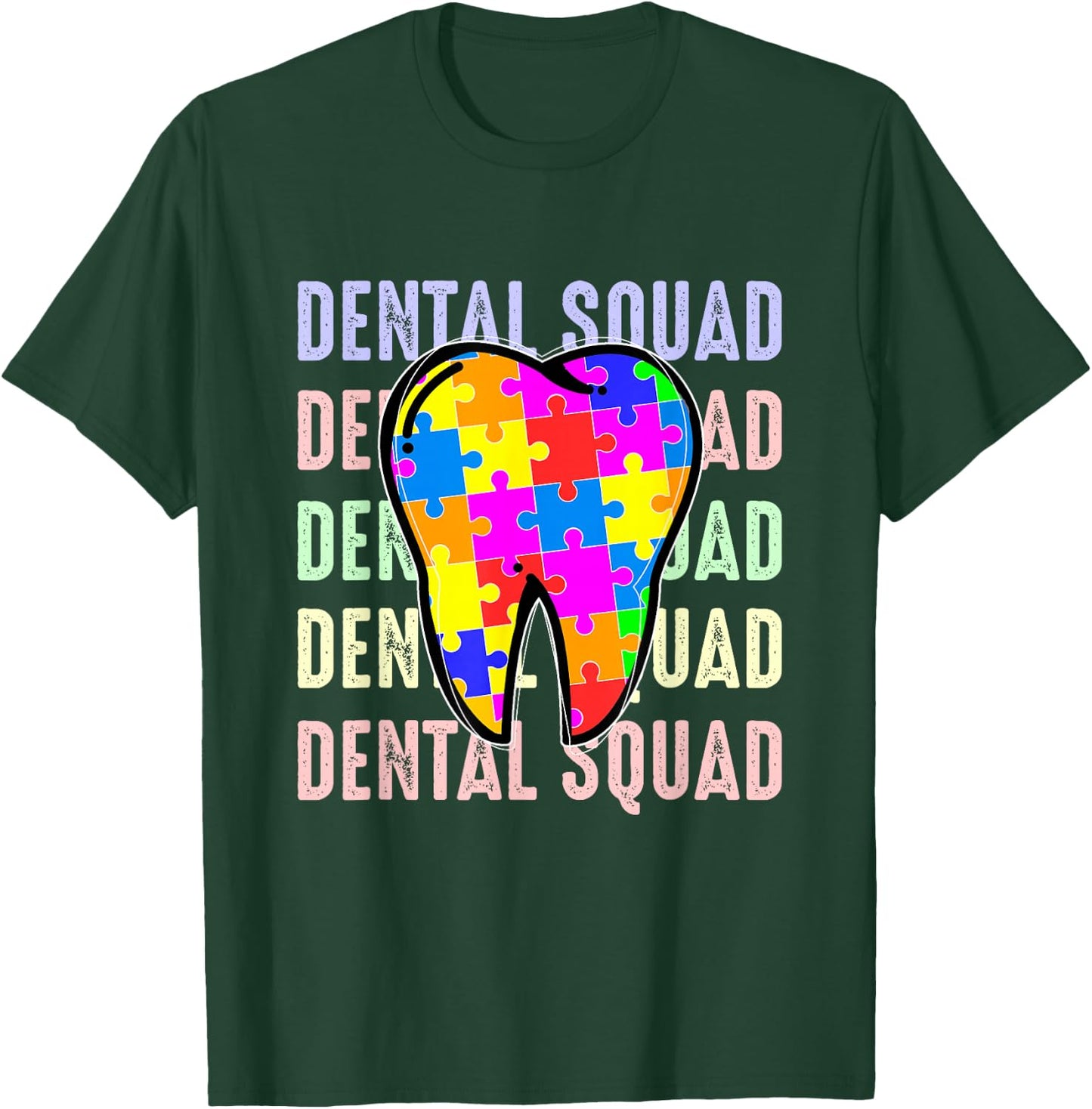 Funny Dental Squad Autism Awareness Day Tooth Ribbon Puzzle T-Shirt - T-Shirt | Forest