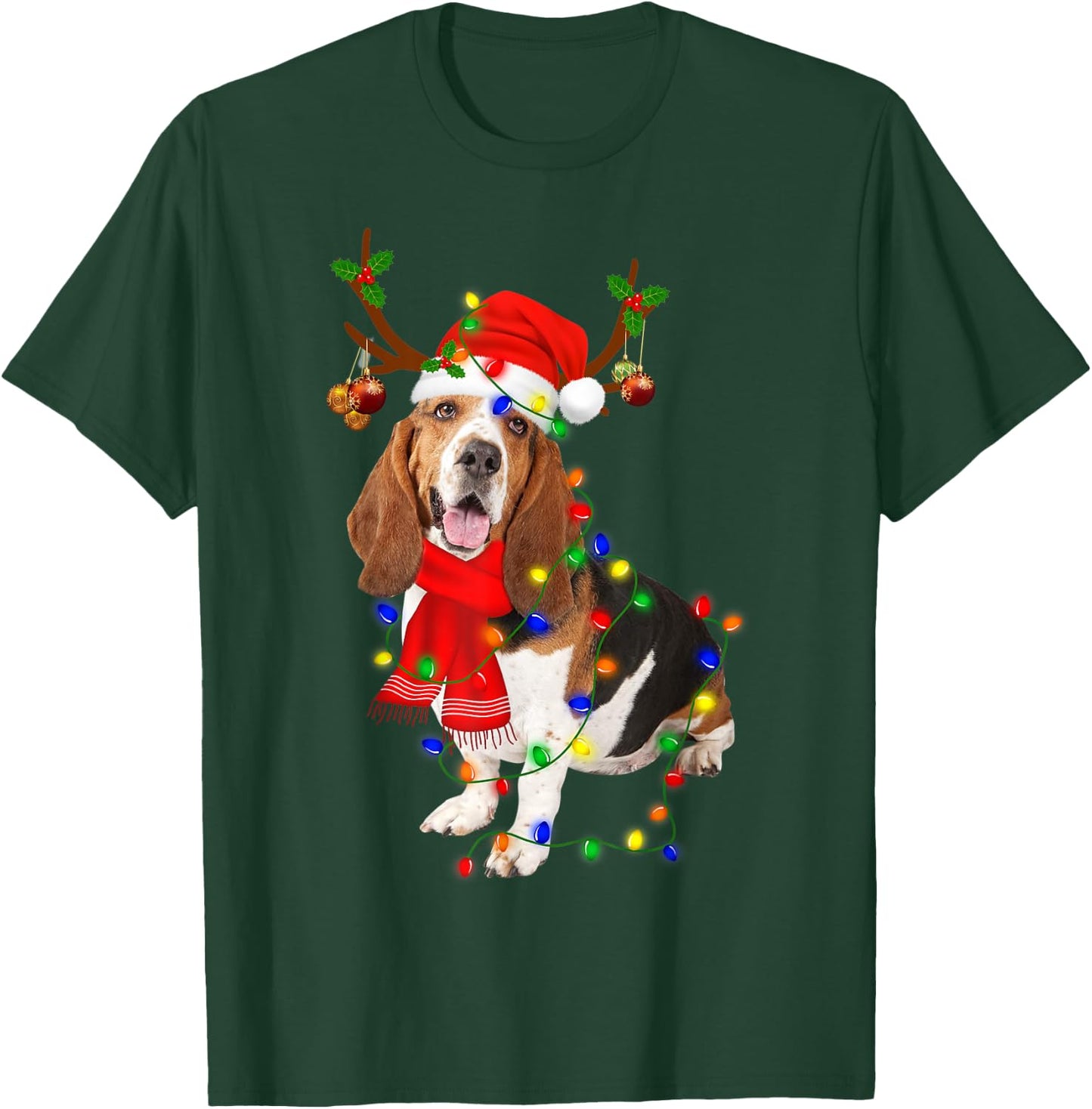 Basset Hound Christmas Light Merry Christmas Winter Gift T-Shirt - T-Shirt | Forest