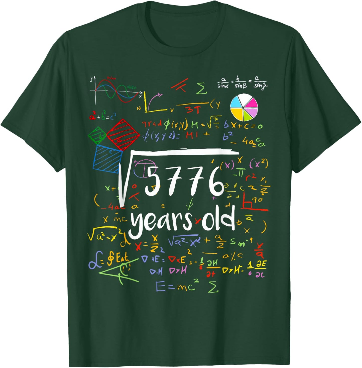 Square Root Of 5776 76th Birthday 76 Years Old Math B-day T-Shirt - T-Shirt | Forest