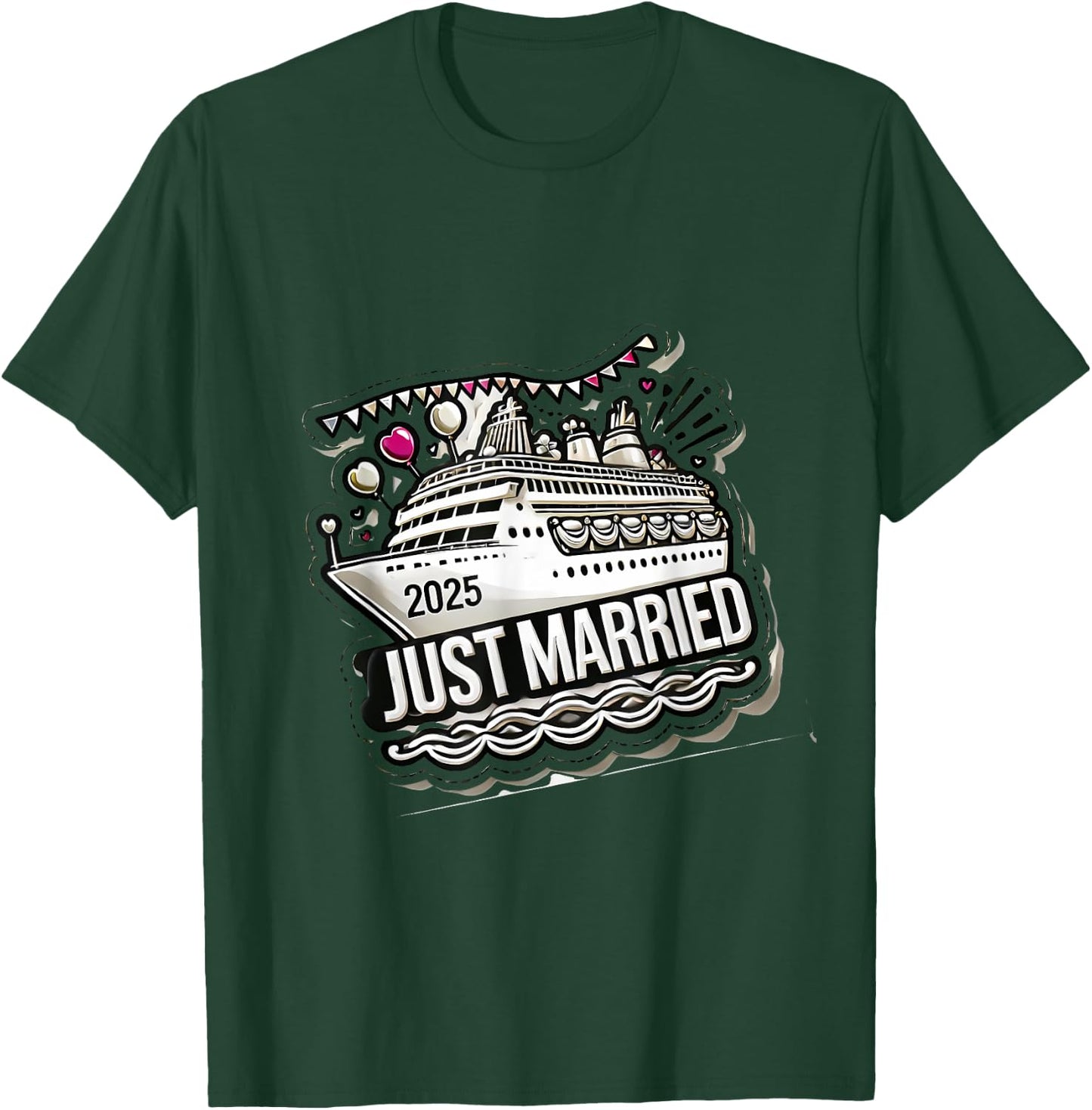 Just Married 2025 Wedding Rings Matching Couple Newlyweds T-Shirt - T-Shirt | Forest