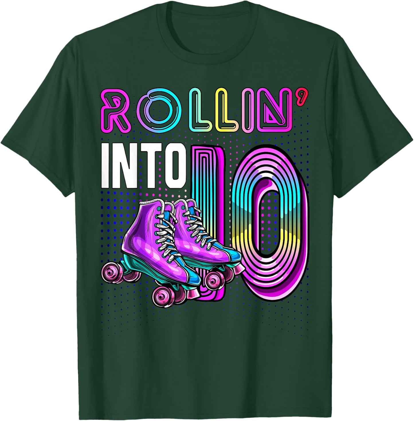 Rollin' into 10 Roller Skating Rink 10th Birthday Party Girl T-Shirt - T-Shirt | Forest