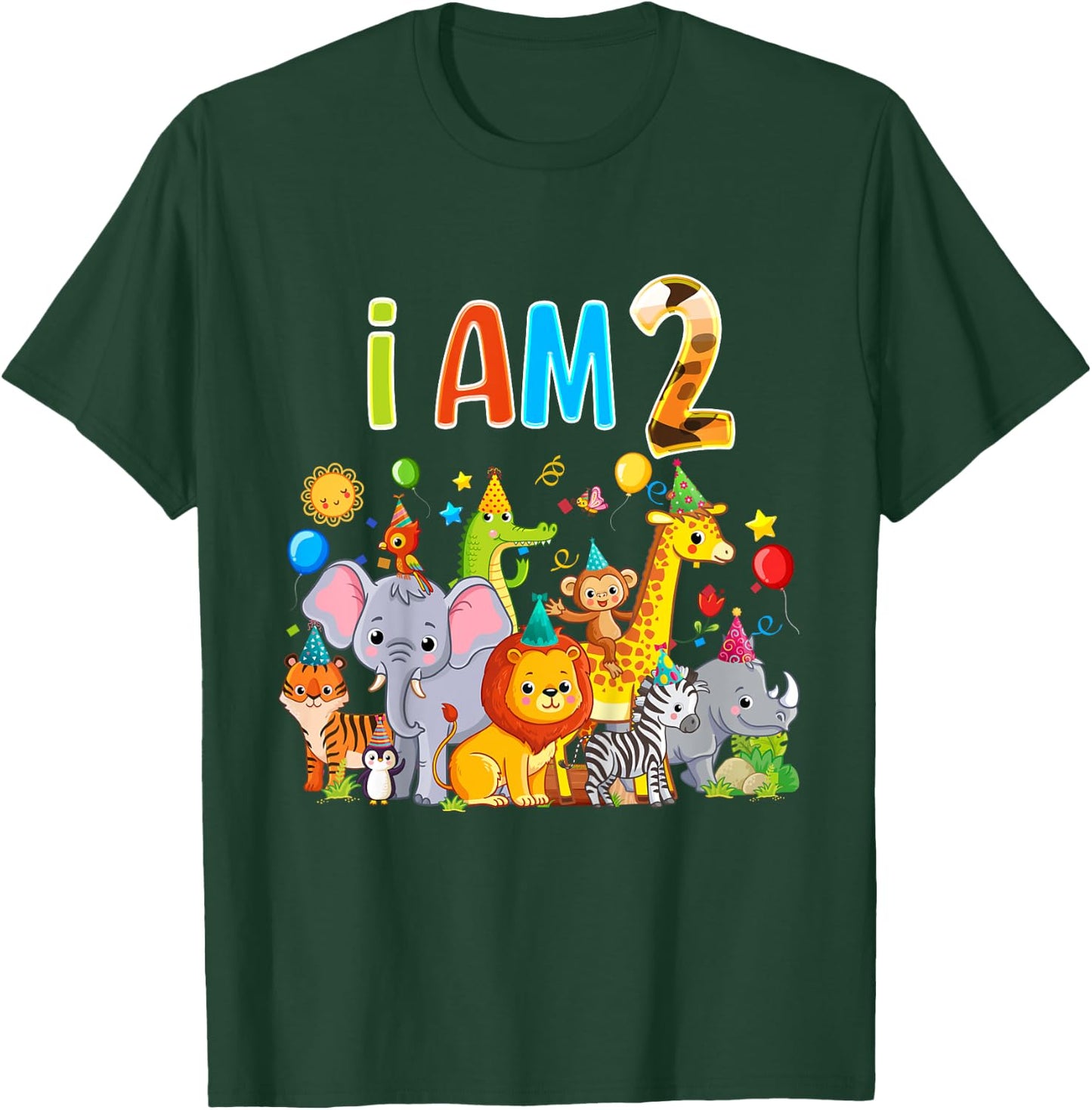 2 Year Old Zoo Animal Birthday Safari Jungle Animal 1th Kids T-Shirt - T-Shirt | Forest