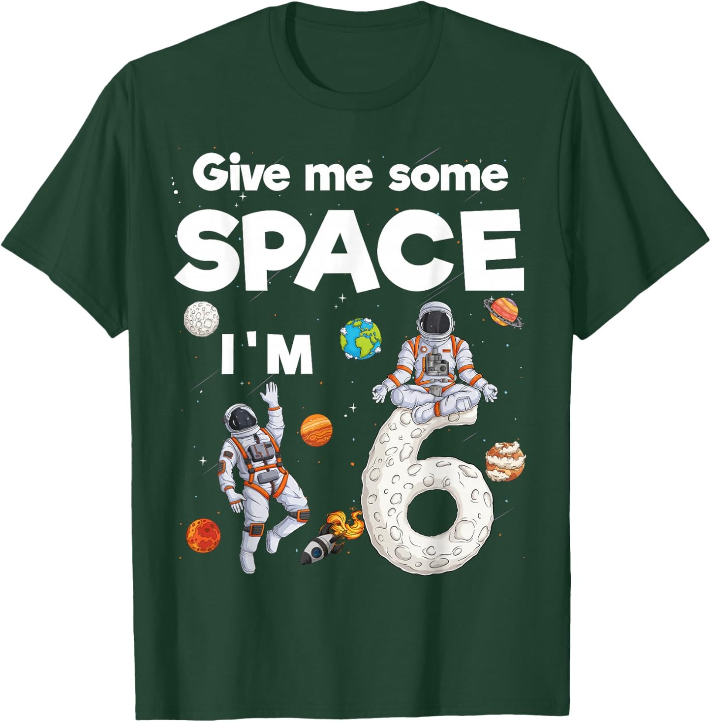 Outer Space Astronaut Planets Six Year Old 6th Birthday Kids T-Shirt - T-Shirt | Forest