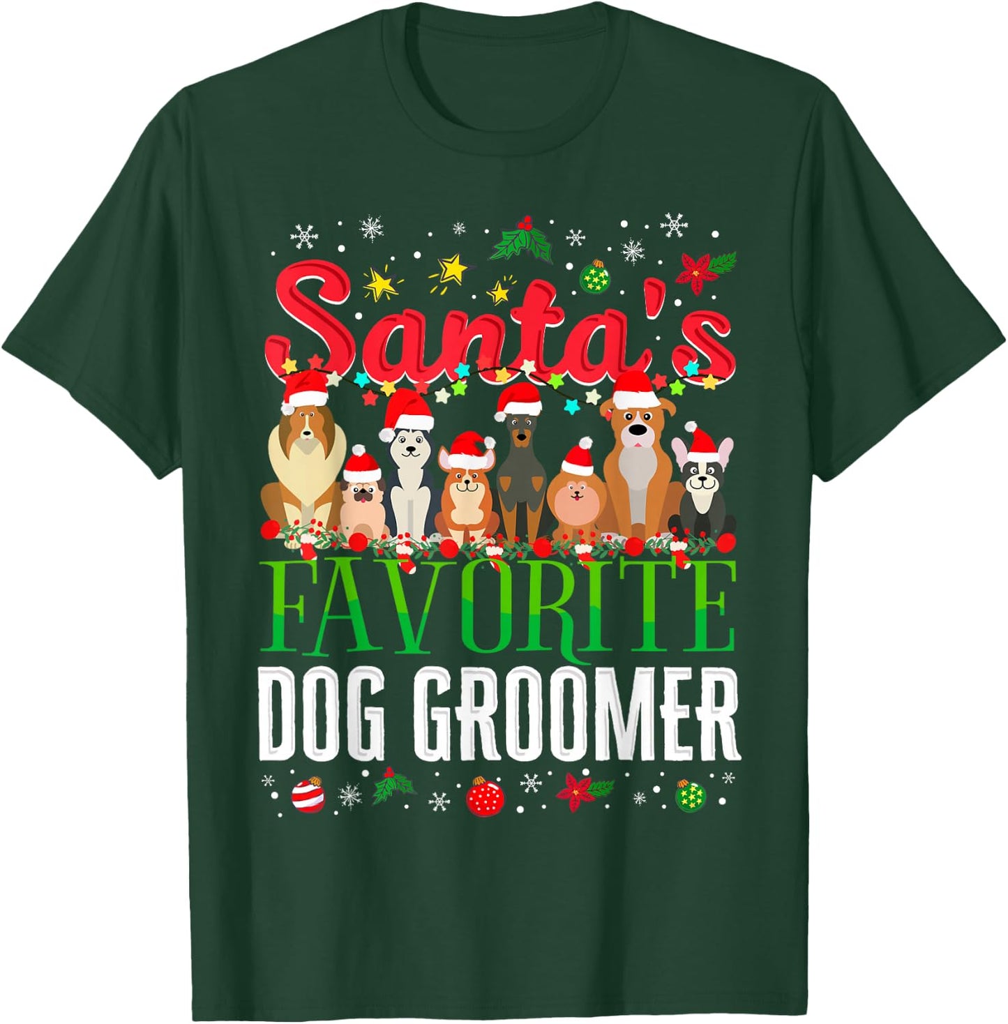Santa's Favorite Dog Groomer Christmas Holiday Party Theme Women Kids T-Shirt - T-Shirt | Forest