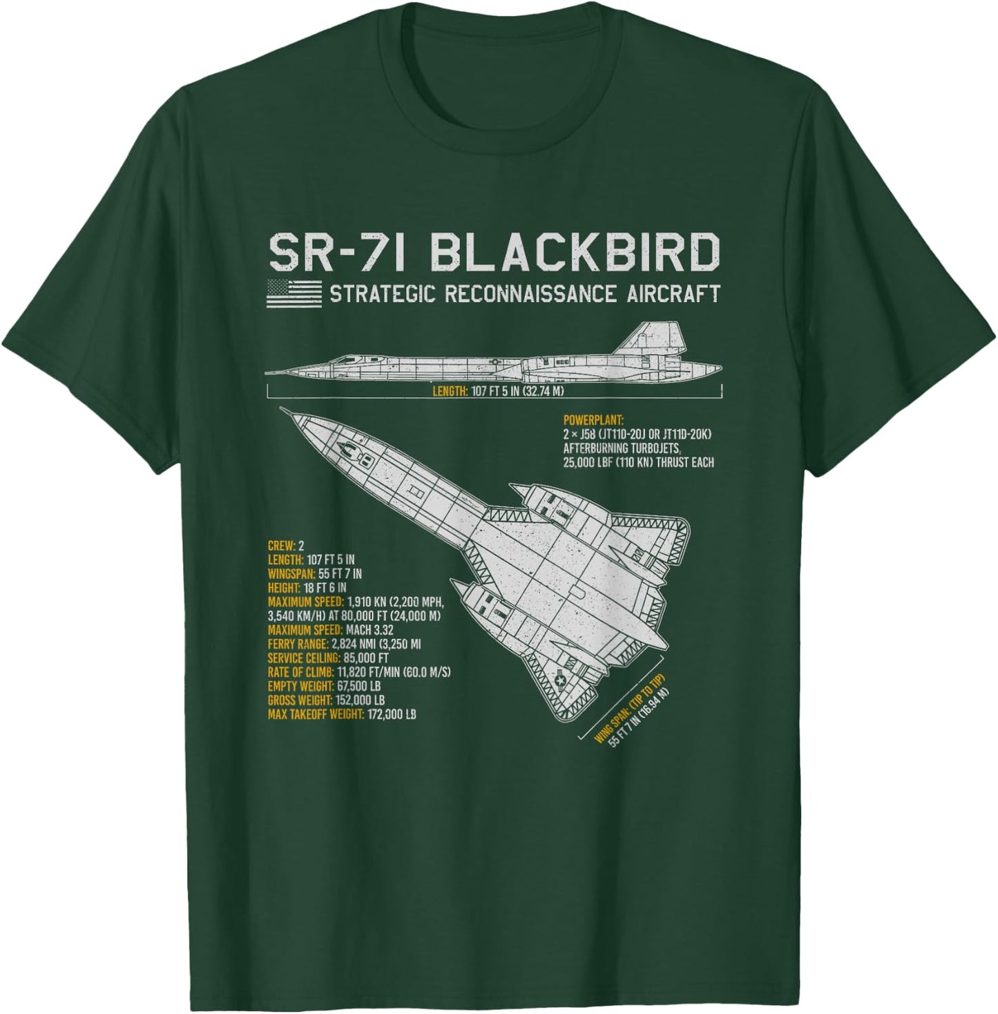 SR-71 Blackbird Aircraft Spy Plane Blueprint Data T-Shirt - T-Shirt | Forest