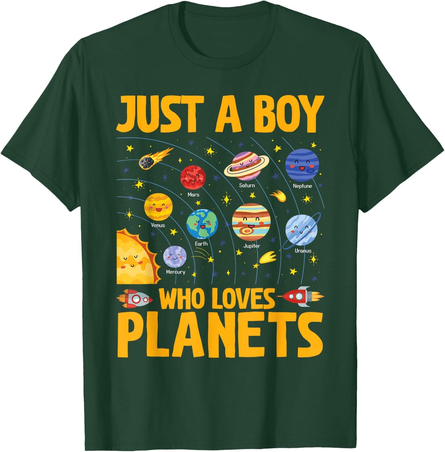 Just A Boy Who Loves Planets Solar System Kids Space Science T-Shirt - T-Shirt | Forest