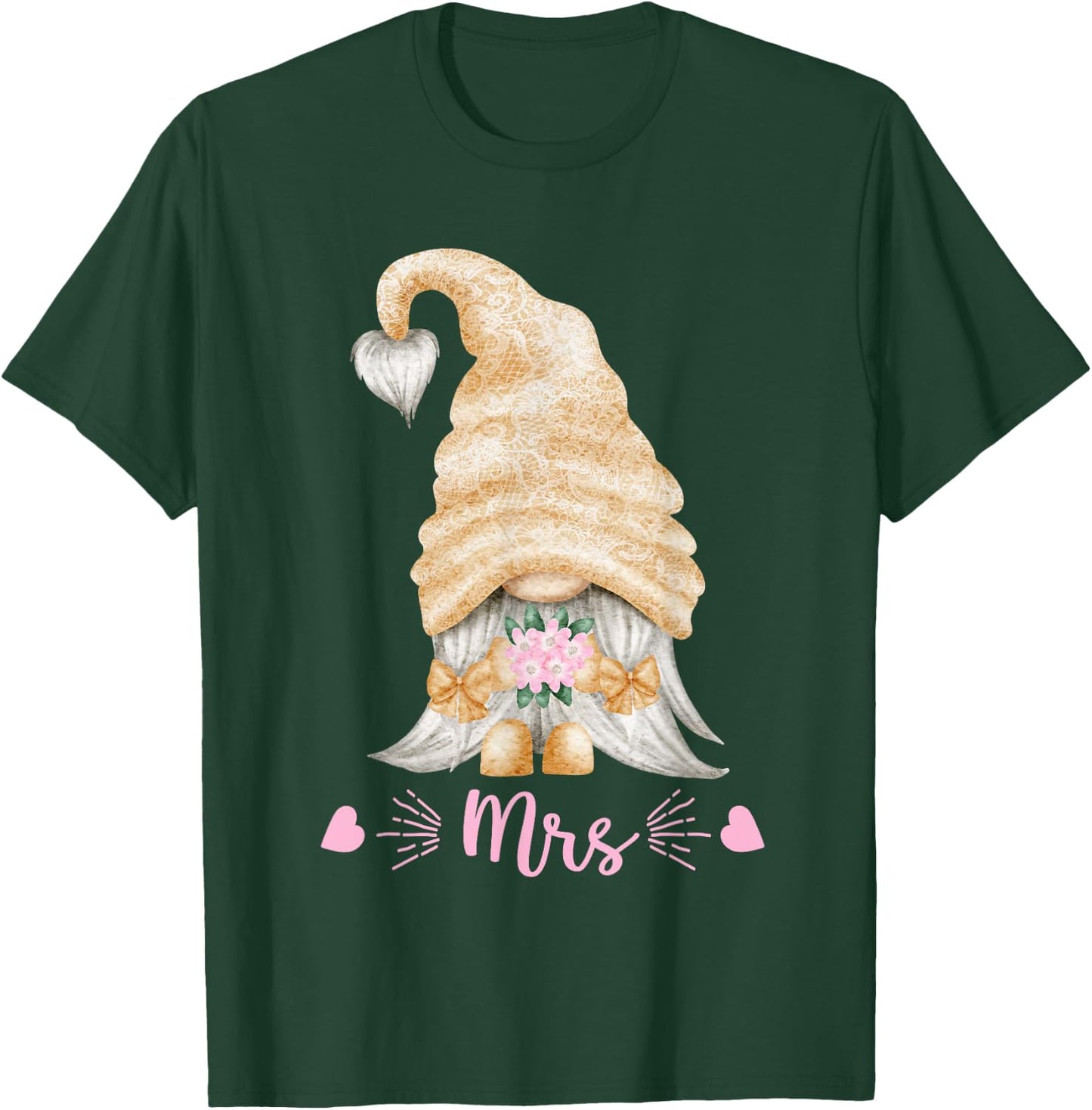 Funny Mrs And Mr Gnome Wedding - Cute Gnomie Bride T-Shirt - T-Shirt | Forest