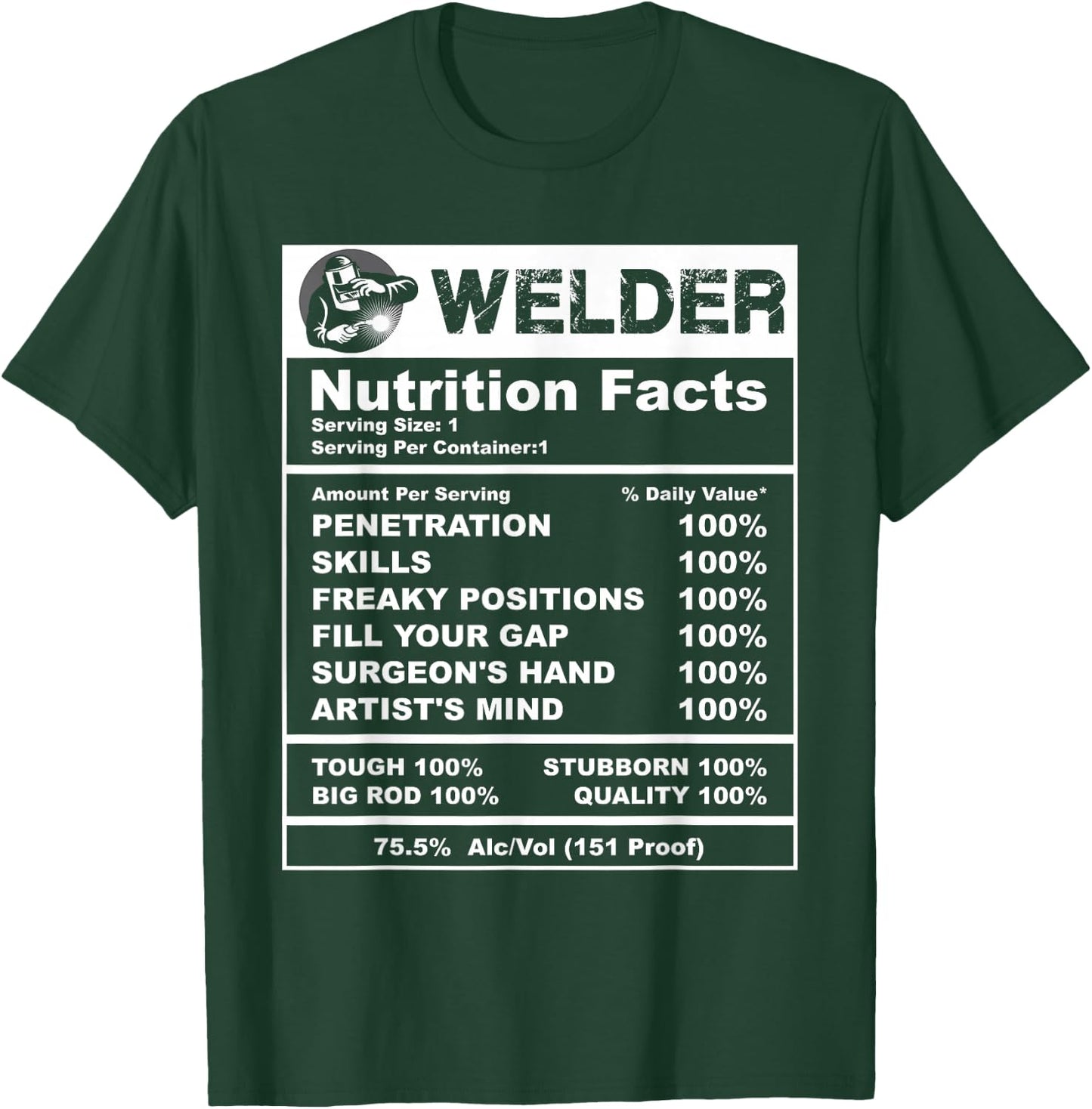 Welder Nutrition Facts Welder T-Shirt - T-Shirt | Forest