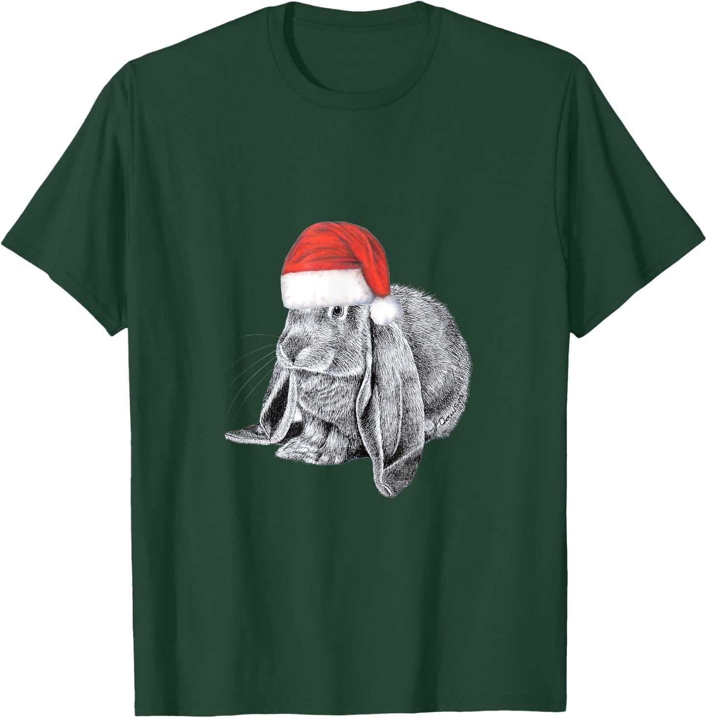 English Lop Eared Bunny Rabbit Wearing Christmas Santa Hat T-Shirt - T-Shirt | Forest