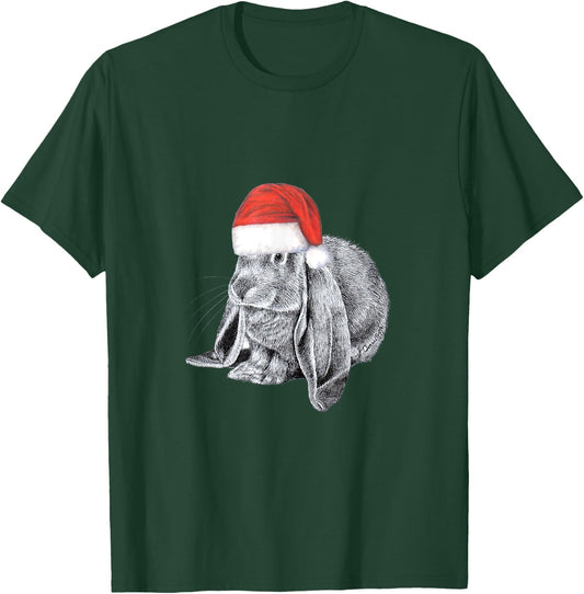 English Lop Eared Bunny Rabbit Wearing Christmas Santa Hat T-Shirt - T-Shirt | Forest