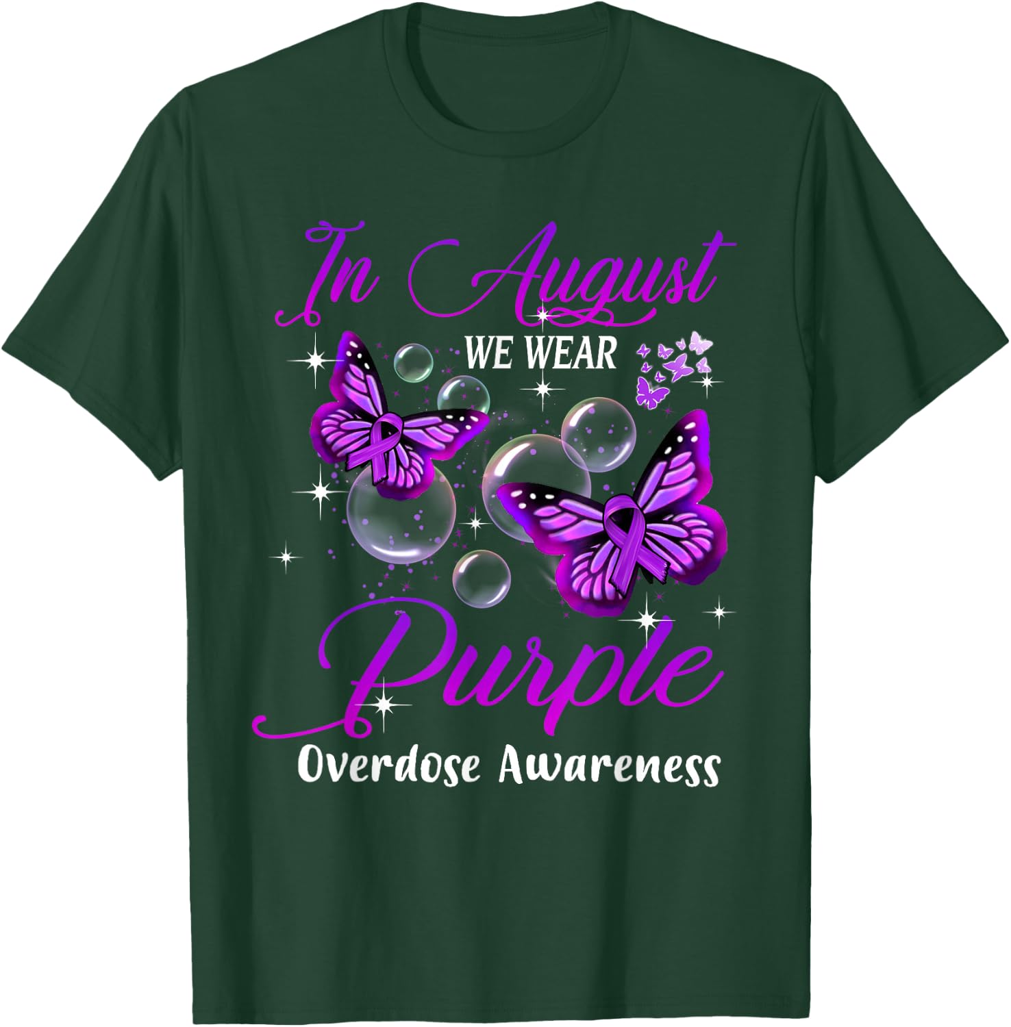 In August We Wear Purple Butterfly Overdose Awareness Gifts T-Shirt - T-Shirt | Forest