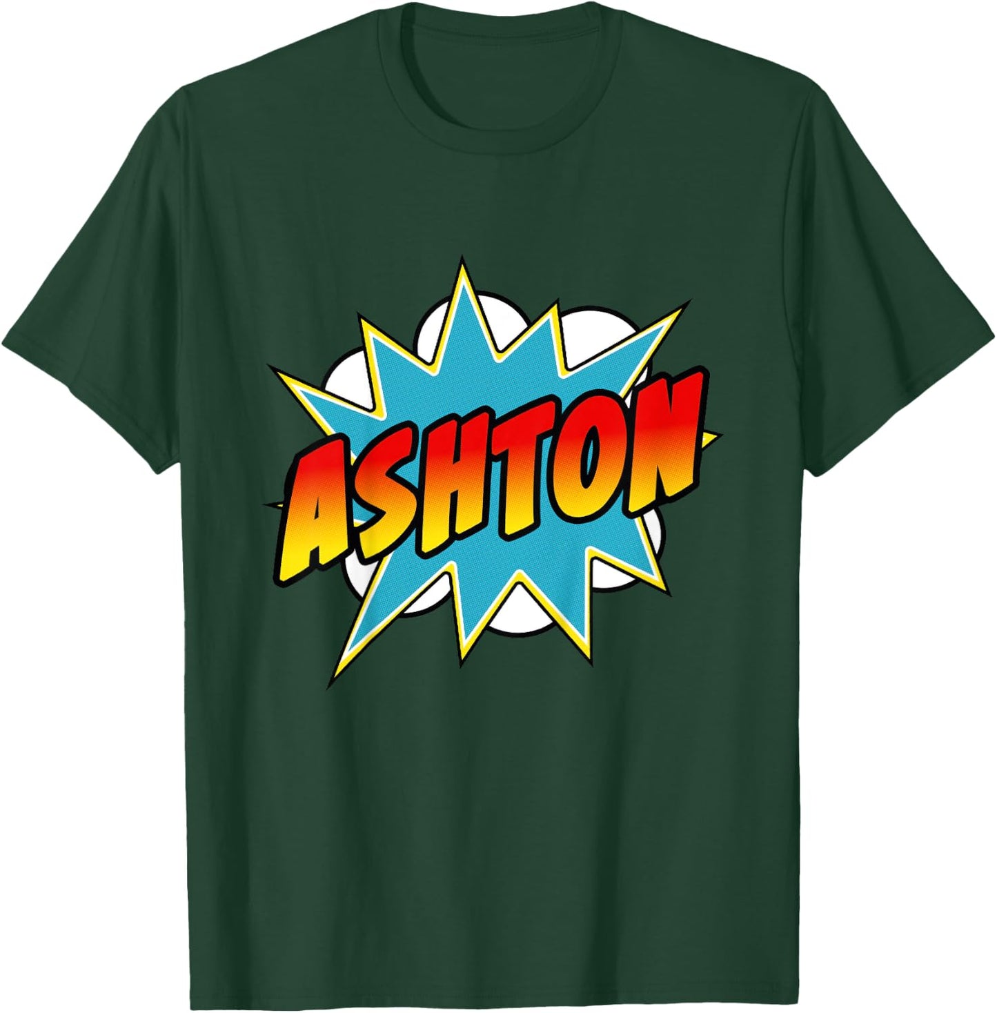 Kids Boys Ashton Name Comic Book Superhero T-Shirt - T-Shirt | Forest