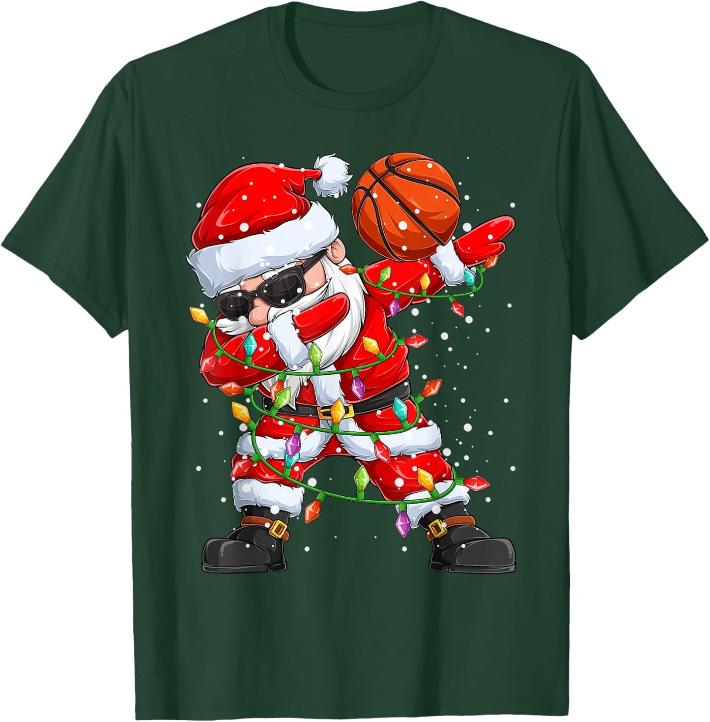 Dabbing Santa Basketball Christmas Tree Lights Kids Dab Xmas T-Shirt - T-Shirt | Forest