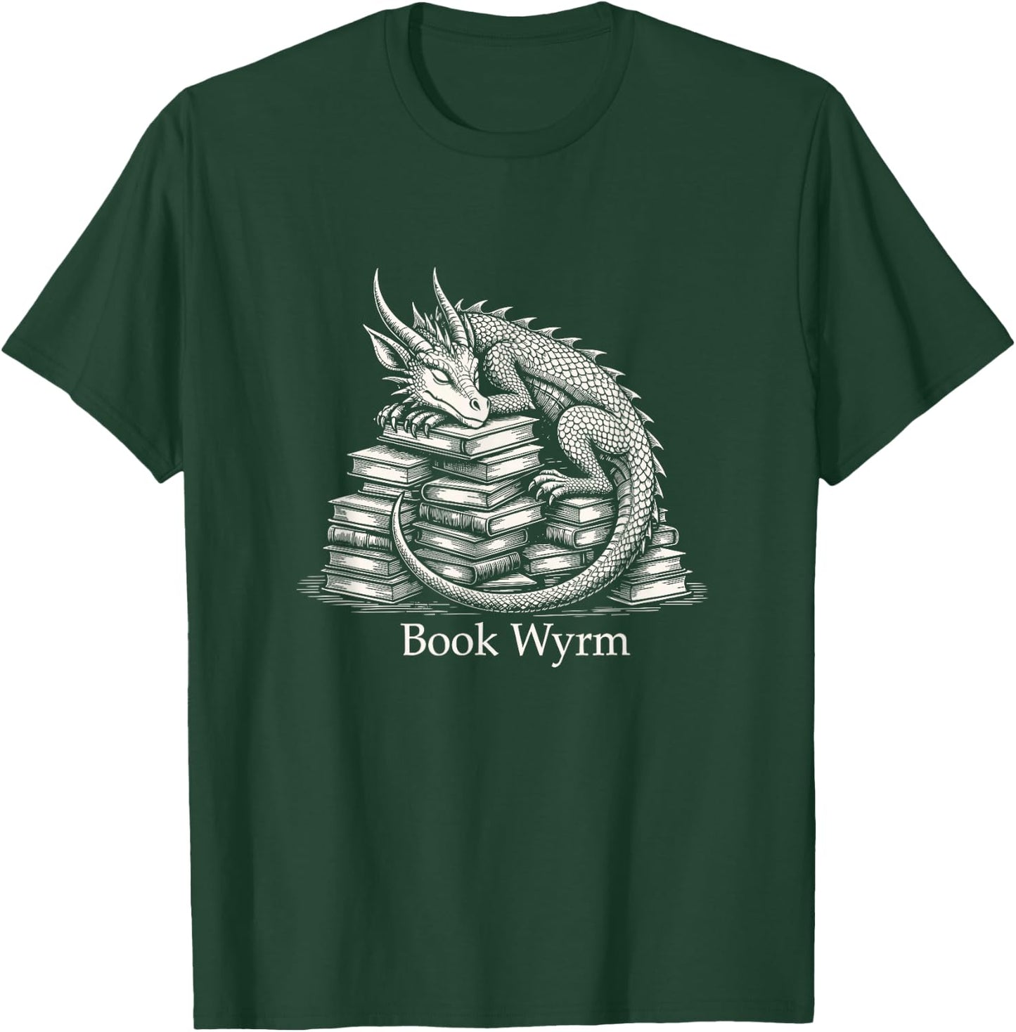 Book Wyrm Fantasy Creature Reading Mythical Art T-Shirt - T-Shirt | Forest